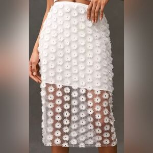 Anthropologie 3D Texture Floral Sheer Slip Midi Skirt